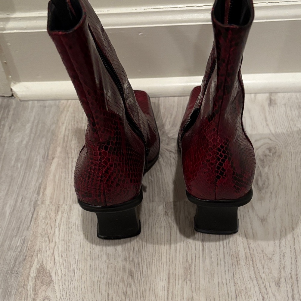 Franco Sarto Red Snake Print Heeled Boots - Picture 4 of 5